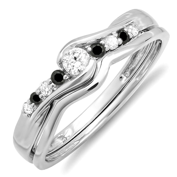 Dazzlingrock Collection 0.25 Carat (ctw) 18k Black & White Diamond Bridal Promise Wedding Ring Set 1/4 CT, White Gold, Size 5.5