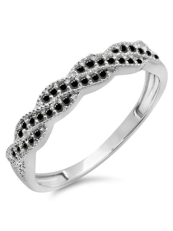 Collection 0.25 Carat (ctw) 18k Round Black Diamond Ladies Wedding Stackable Swirl Band 1/4 CT, White Gold, Size 5.5