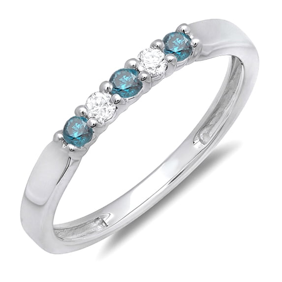 Dazzlingrock Collection 0.25 Carat (ctw) 18k Round Blue And White Diamond 5 Stone Anniversary Band 1/4 CT, White Gold, Size 8