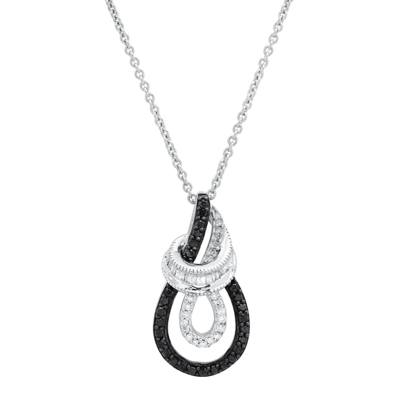 Dazzlingrock Collection 0.25 Carat (ctw) Baguette & Round White & Black Diamond Teardrop Pendant for Women with 18 Inch Silver Chain in 925 Sterling Silver