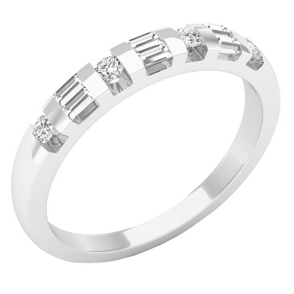 Dazzlingrock Collection 0.25 Carat (ctw) Round & Baguette White Diamond Ladies Wedding Band 1/4 CT, 10K White Gold, Size 4.5