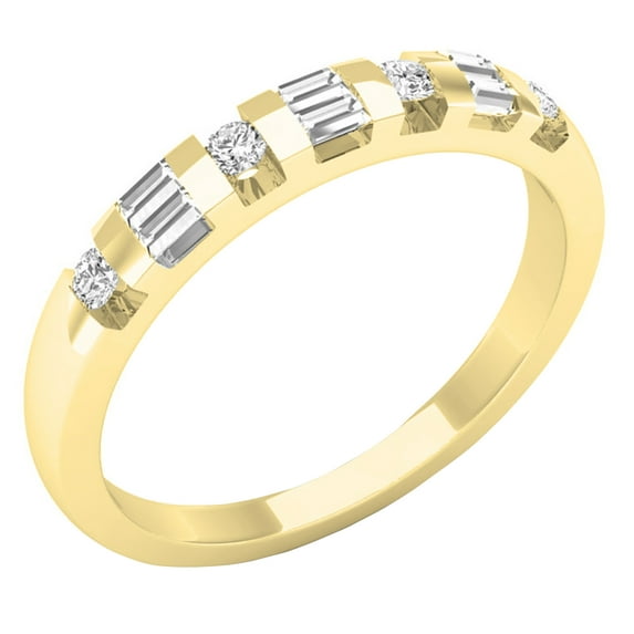 Dazzlingrock Collection 0.25 Carat (ctw) Round & Baguette White Diamond Ladies Wedding Band 1/4 CT, 10K Yellow Gold, Size 4.5