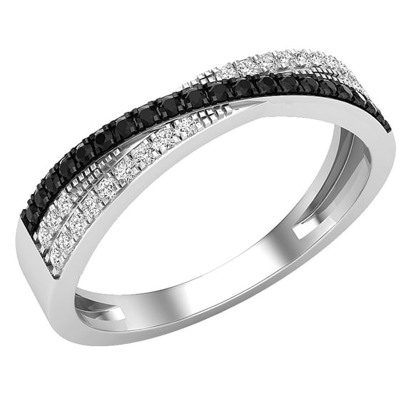 Dazzlingrock Collection 0.25 Carat (ctw) Round Black & White Diamond Crossover Wedding Band for Women in 10K White Gold, Size 8