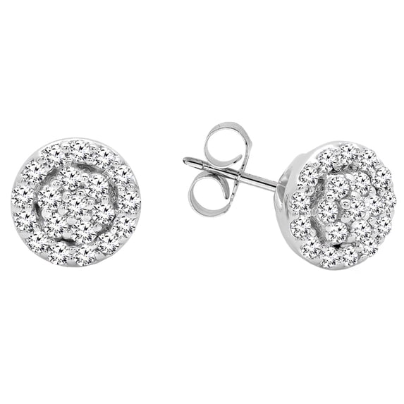 Dazzlingrock Collection 0.25 Carat (ctw) Round White Diamond Circle Cluster Stud Earrings for Her| 10K White Gold