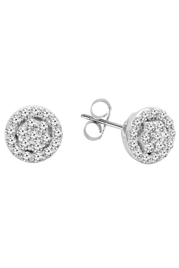 Collection 0.25 Carat (ctw) Round White Diamond Circle Cluster Stud Earrings for Her| 10K White Gold