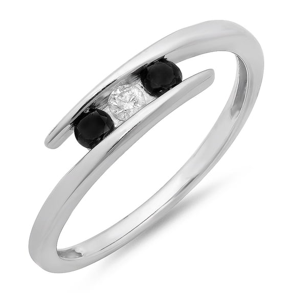 Dazzlingrock Collection 0.25 Carat (ctw) Sterling Silver Black And White Diamond 3 Stone Bridal Promise Ring 1/4 CT, Size 8