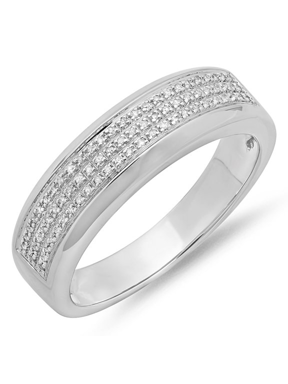 Collection 0.25 Carat (ctw) Sterling Silver Round Diamond Men's Micro Pave Hip Hop Wedding Band 1/4 CT, Size 9.5