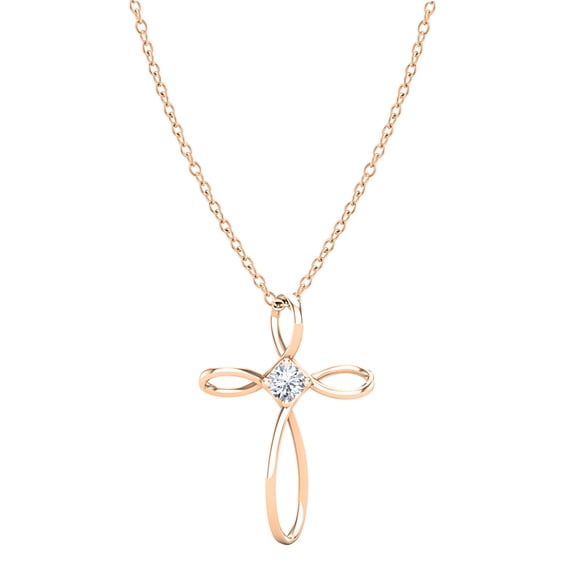 Dazzlingrock Collection 0.25 Ctw 4mm Round Lab Grown White Diamond Solitaire Twisted Criss Cross Pendant with 18 inch Gold Chain for Women in 14K Solid Rose Gold