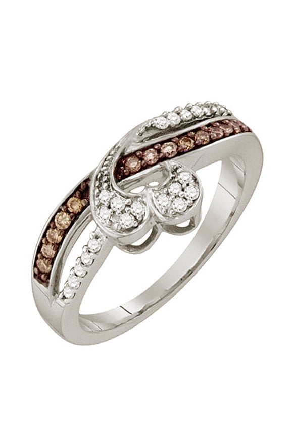 Collection 0.26 Carat (ctw) 10k White & Cognac Diamond Ladies Crossover Heart Bridal Promise Ring 1/4 CT, White Gold