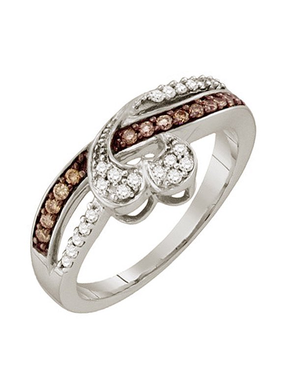 Collection 0.26 Carat (ctw) 10k White & Cognac Diamond Ladies Crossover Heart Bridal Promise Ring 1/4 CT, White Gold