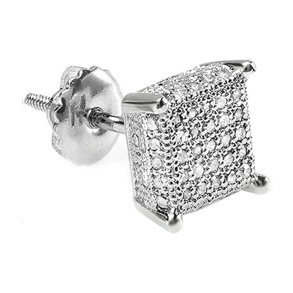 Dazzlingrock Collection 0.28 CT Round White Diamond Iced 1Pc Stud Earring for Men, Sterling Silver