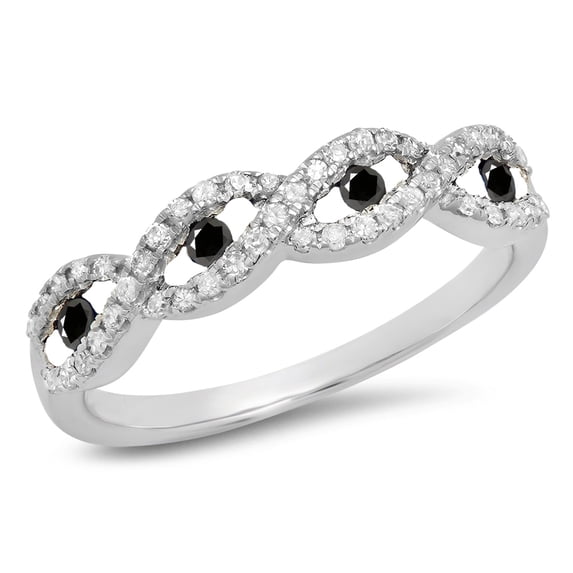 Dazzlingrock Collection 0.28 Carat (ctw) 10K Black & White Diamond Bridal Swirl Wedding Band 1/4 CT, White Gold, Size 5.5