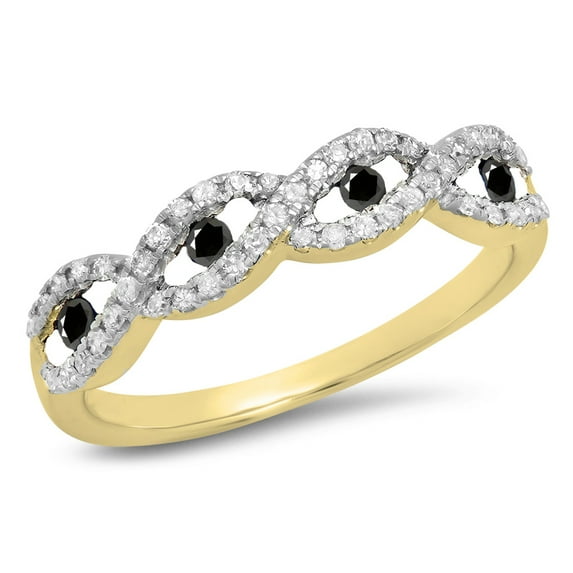 Dazzlingrock Collection 0.28 Carat (ctw) 10K Black & White Diamond Bridal Swirl Wedding Band 1/4 CT, Yellow Gold, Size 5.5