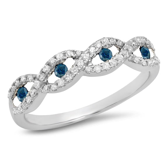 Dazzlingrock Collection 0.28 Carat (ctw) 10K Blue & White Diamond Bridal Swirl Wedding Band 1/4 CT, White Gold, Size 4