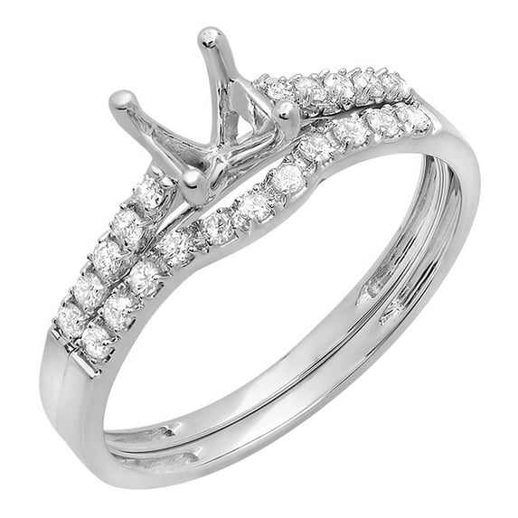 Dazzlingrock Collection 0.29 ctw Round White Gold Diamond Semi Mount Bridal Engagement Ring Set for her in 10K Solid White Gold, Size 10