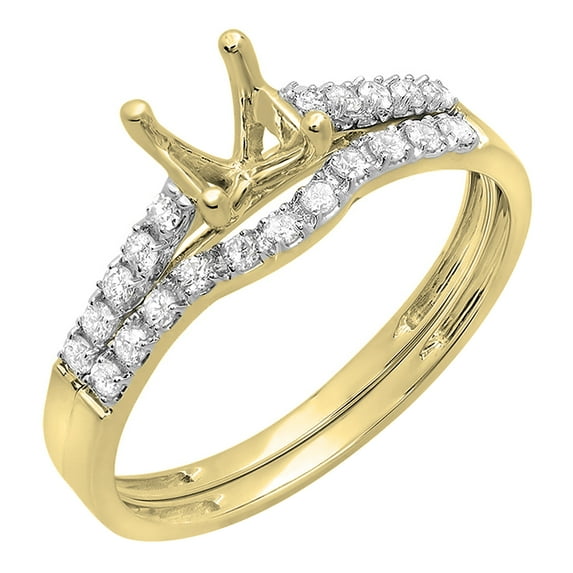 Dazzlingrock Collection 0.29 ctw Round White Gold Diamond Semi Mount Bridal Engagement Ring Set for her in 10K Solid Yellow Gold, Size 9