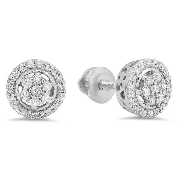 Dazzlingrock Collection 0.30 Carat (Ctw) 10K White Diamond Ladies Cluster Flower Stud Earrings 1/3 CT, White Gold