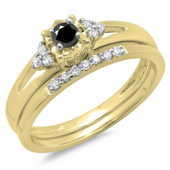 Dazzlingrock Collection 0.30 Carat (ctw) 10K Black & White Diamond Split Shank Engagement Ring Set 1/3 CT, Yellow Gold, Size 6