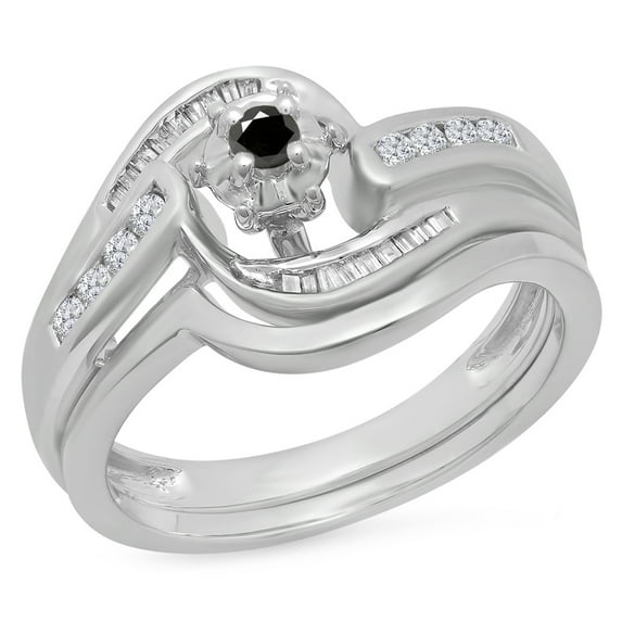 Dazzlingrock Collection 0.30 Carat (ctw) 10K Black & White Diamond Twisted Engagement Ring Set 1/3 CT, White Gold, Size 9.5