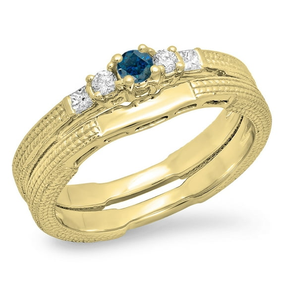 Dazzlingrock Collection 0.30 Carat (ctw) 10K Blue & White Diamond 5 Stone Engagement Ring Band Set 1/3 CT, Yellow Gold, Size 9.5