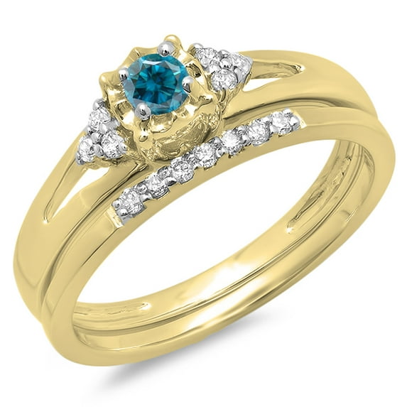 Dazzlingrock Collection 0.30 Carat (ctw) 10K Blue & White Diamond Split Shank Engagement Ring Set 1/3 CT, Yellow Gold, Size 6.5