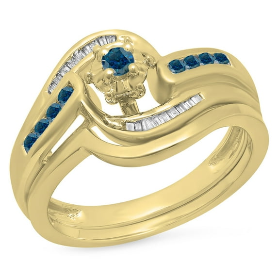 Dazzlingrock Collection 0.30 Carat (ctw) 10K Blue & White Diamond Twisted Engagement Ring Set 1/3 CT, Yellow Gold, Size 7.5