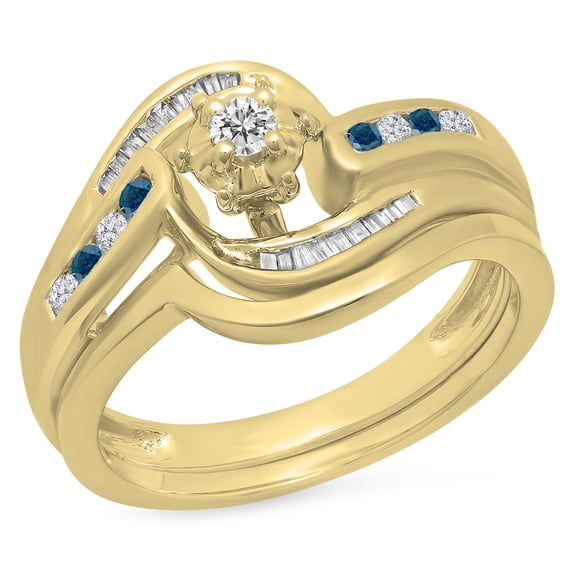 Dazzlingrock Collection 0.30 Carat (ctw) 10K Blue & White Diamond Twisted Engagement Ring Set 1/3 CT, Yellow Gold, Size 9.5
