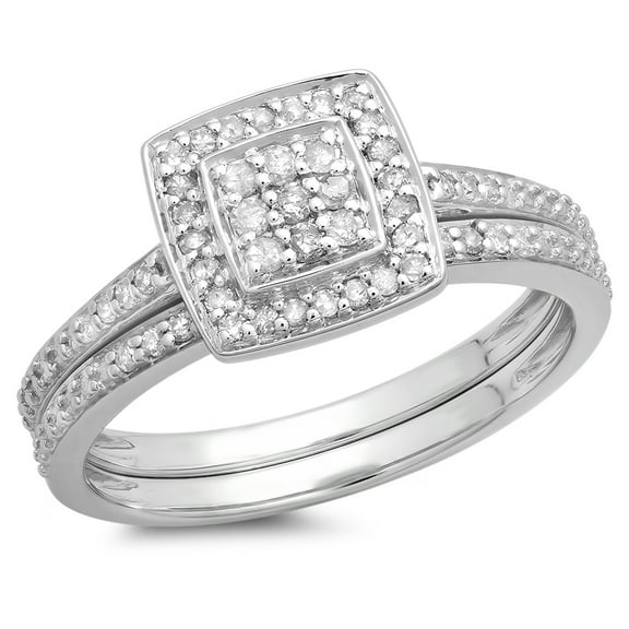 Dazzlingrock Collection 0.30 Carat (ctw) 10K Round Cut White Diamond Bridal Engagement Ring Set 1/3 CT, White Gold, Size 5.5