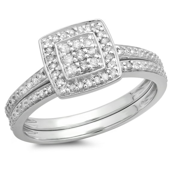 Dazzlingrock Collection 0.30 Carat (ctw) 10K Round Cut White Diamond Bridal Engagement Ring Set 1/3 CT, White Gold, Size 7