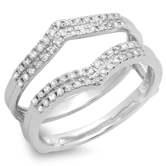 Dazzlingrock Collection 0.30 Carat (ctw) 10K Round Diamond Ladies Wedding Enhancer Guard Ring 1/3 CT, White Gold, Size 5.5