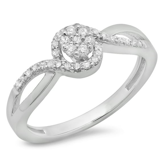 Dazzlingrock Collection 0.30 Carat (ctw) 10K Round Diamond Twisted Swirl Cluster Engagement Ring 1/3 CT, White Gold, Size 7