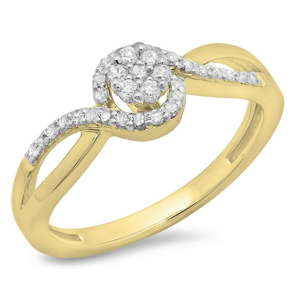 Dazzlingrock Collection 0.30 Carat (ctw) 10K Round Diamond Twisted Swirl Cluster Engagement Ring 1/3 CT, Yellow Gold, Size 7
