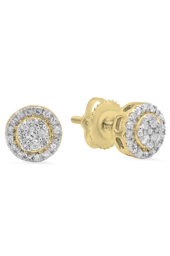 Collection 0.30 Carat (ctw) 10K Round White Diamond Ladies Circle Cluster Stud Earrings 1/3 CT, Yellow Gold