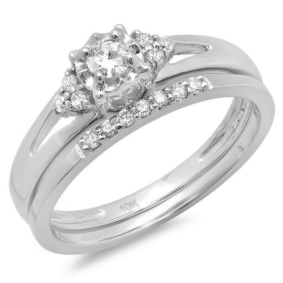Dazzlingrock Collection 0.30 Carat (ctw) 10k Round Diamond Ladies Split Shank Bridal Engagement Ring Set With Matching Band 1/3 CT, White Gold, Size 8.5