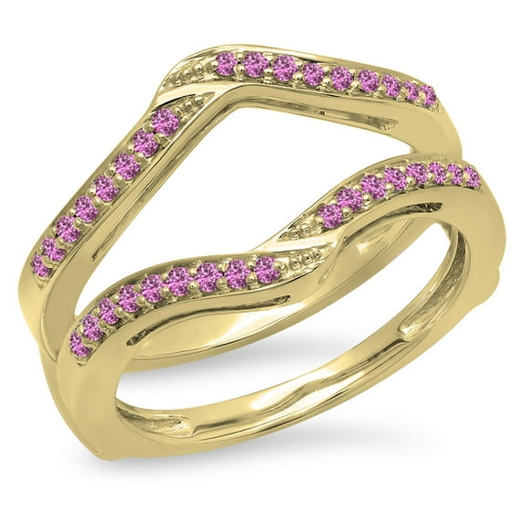 Dazzlingrock Collection 0.30 Carat (ctw) 14K Pink Sapphire Ladies Wedding Band Enhancer Guard Ring 1/3 CT, Yellow Gold, Size 4