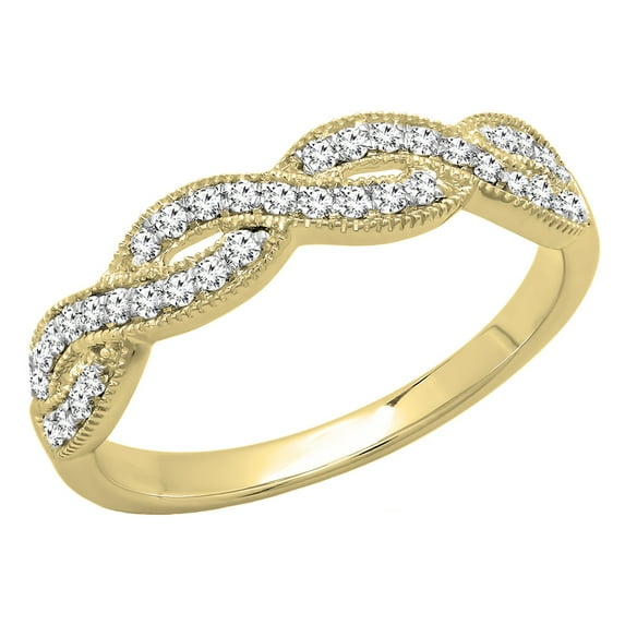Dazzlingrock Collection 0.30 Carat (ctw) 14K Round Diamond Bridal Wedding Stackable Swirl Ring 1/3 CT, Yellow Gold, Size 7
