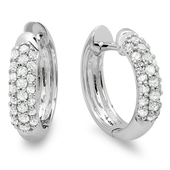 Dazzlingrock Collection 0.30 Carat (ctw) 14K Round Diamond Ladies Pave Set Huggies Hoop Earrings 1/3 CT, White Gold