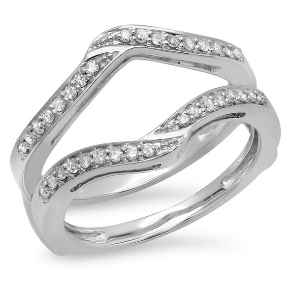 Dazzlingrock Collection 0.30 Carat (ctw) 14K Round Diamond Ladies Wedding Band Enhancer Guard Ring 1/3 CT, White Gold, Size 9