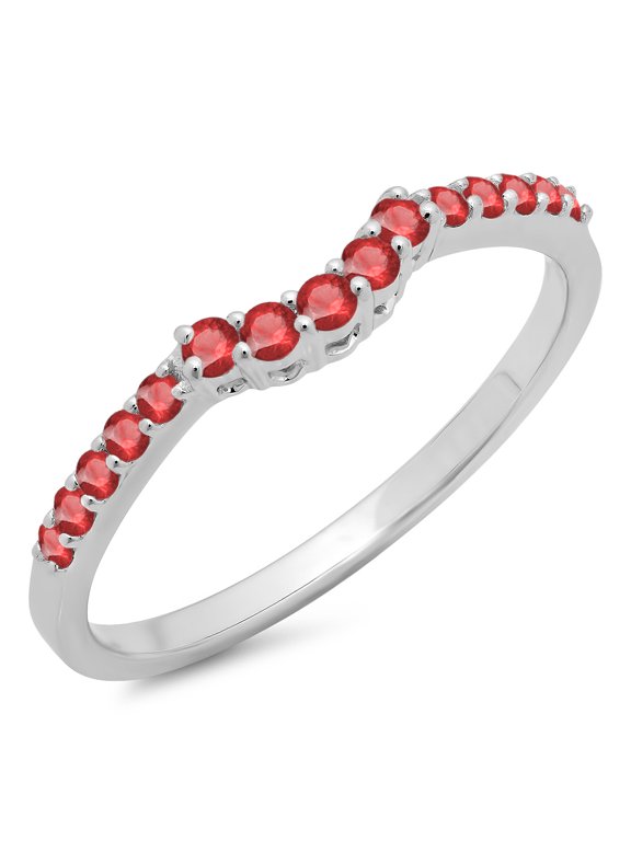Collection 0.30 Carat (ctw) 14K Round Ruby Ladies Contour Wedding Stackable Ring 1/3 CT, White Gold, Size 4