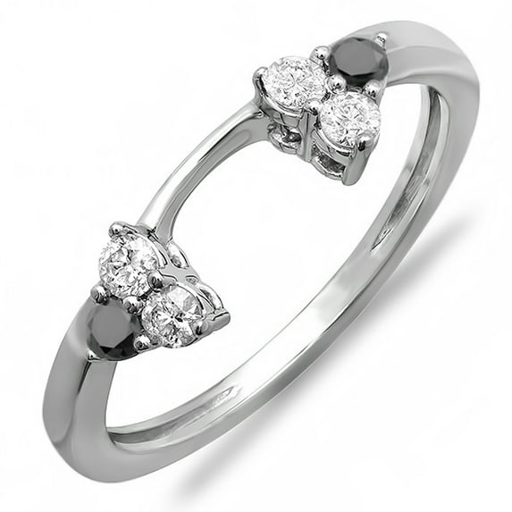 Dazzlingrock Collection 0.30 Carat (ctw) 14K Round White And Black Diamond Ladies Anniversary Wedding Ring Matching Guard Band 1/3 CT, White Gold, Size 7