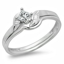 Dazzlingrock Collection 0.30 Carat (ctw) 14k Princess & Baguette Cut Diamond Ladies Bridal Engagement Ring Matching Band Set 1/3 CT, White Gold, Size 5.5
