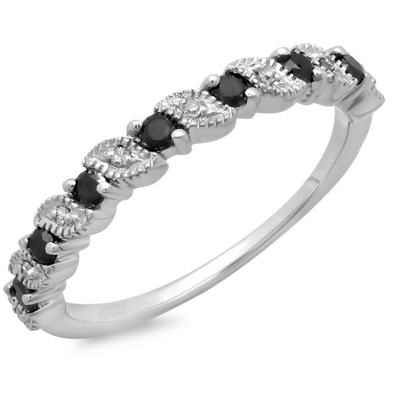 Dazzlingrock Collection 0.30 Carat (ctw) 18K Black & White Diamond Wedding Millgrain Stackable Band 1/3 CT, White Gold, Size 7.5