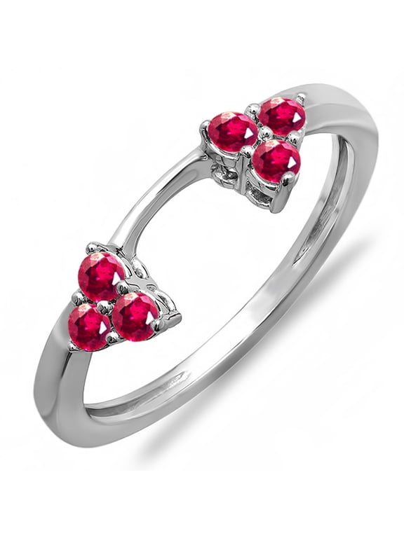 Collection 0.30 Carat (ctw) 18K Round Ruby Ladies Anniversary Wedding Ring Guard Band 1/3 CT, White Gold, Size 9