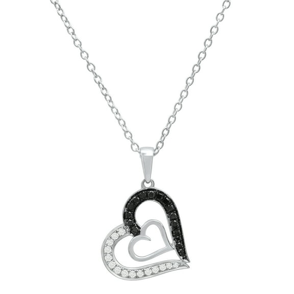 Dazzlingrock Collection 0.30 Carat (ctw) Round Black & White Diamond Double Heart Pendant for Women with 18 Inch Gold Chain in 10K White Gold