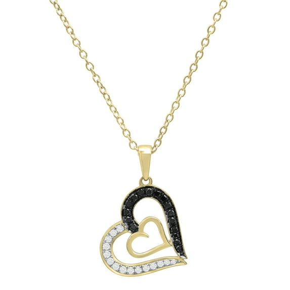 Dazzlingrock Collection 0.30 Carat (ctw) Round Black & White Diamond Double Heart Pendant for Women with 18 Inch Gold Chain in 10K Yellow Gold