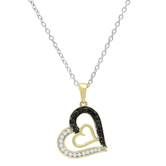 Dazzlingrock Collection 0.30 Carat (ctw) Round Black & White Diamond Double Heart Pendant for Women with 18 Inch Silver Chain in 10K Yellow Gold