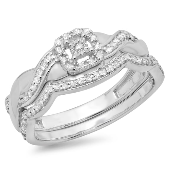 Dazzlingrock Collection 0.30 Carat (ctw) Sterling Silver Round Diamond Ladies Swirl Bridal Engagement Ring Set 1/3 CT, Size 6