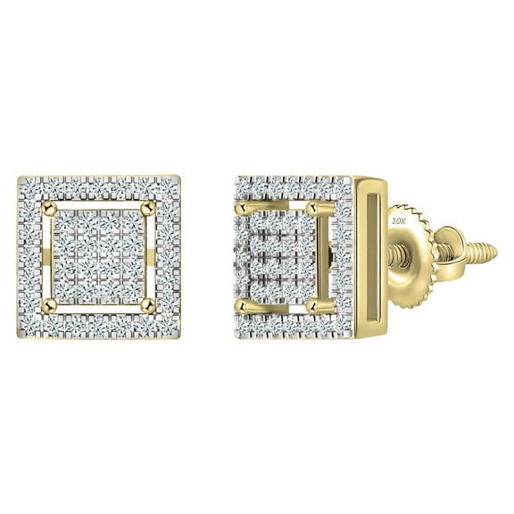 Dazzlingrock Collection 0.32 CT 10K Round White Diamond Square Stud Earrings, Yellow Gold