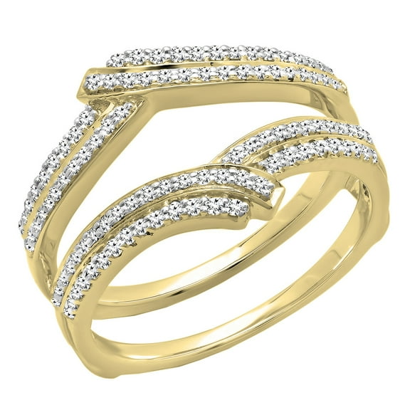 Dazzlingrock Collection 0.32 Carat (ctw) 10K Round Diamond Ladies Wedding Double Guard Ring 1/3 CT, Yellow Gold, Size 6