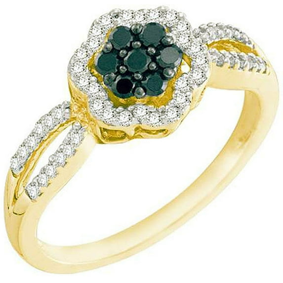 Dazzlingrock Collection 0.32 Carat (ctw) 10k Black & White Diamond Ladies Flower Engagement Ring, Yellow Gold